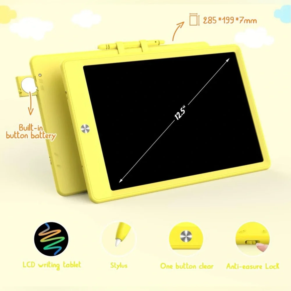 LCD Writing Drawing Tablet 12.5” Doodle Board Pad Toy Colorful Yellow NEW in Box